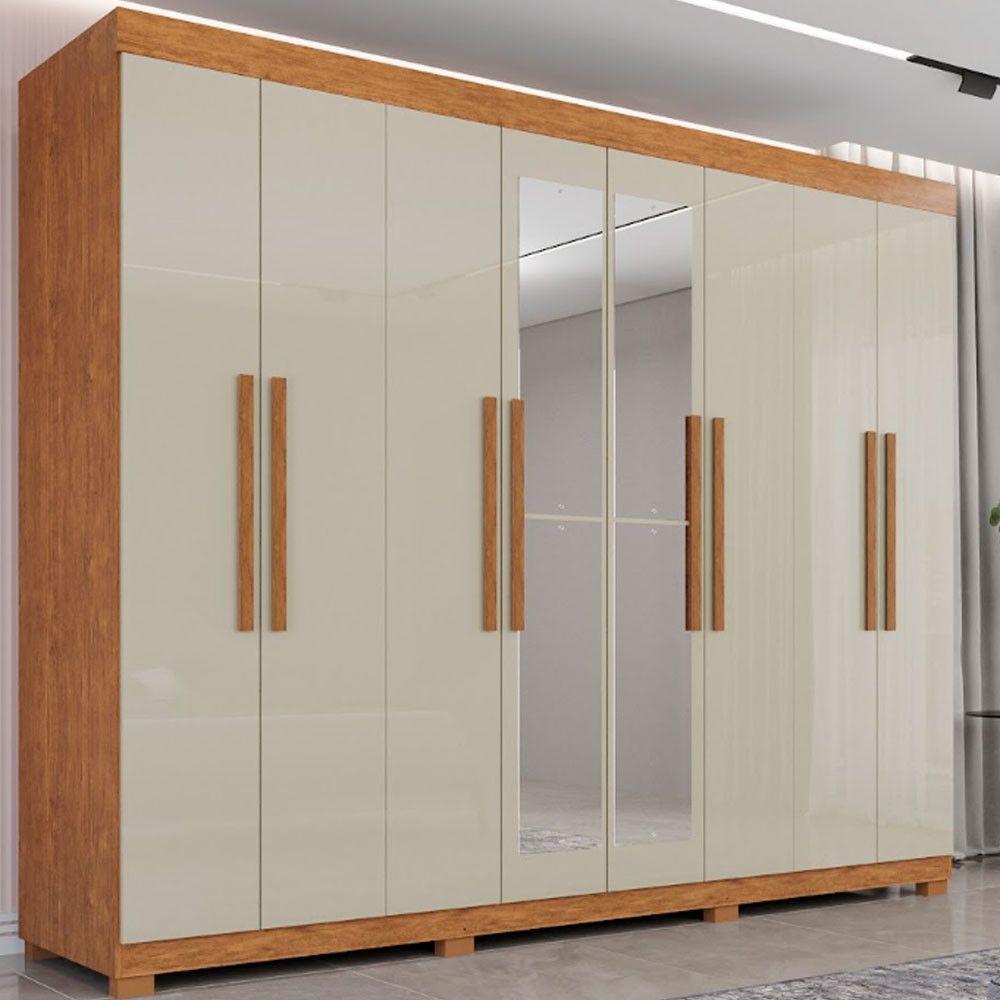 Miniatura Guarda Roupa 8 Portas Com Espelho 4 Gavetas Milano Imop Móve Cinamomo Com Off White