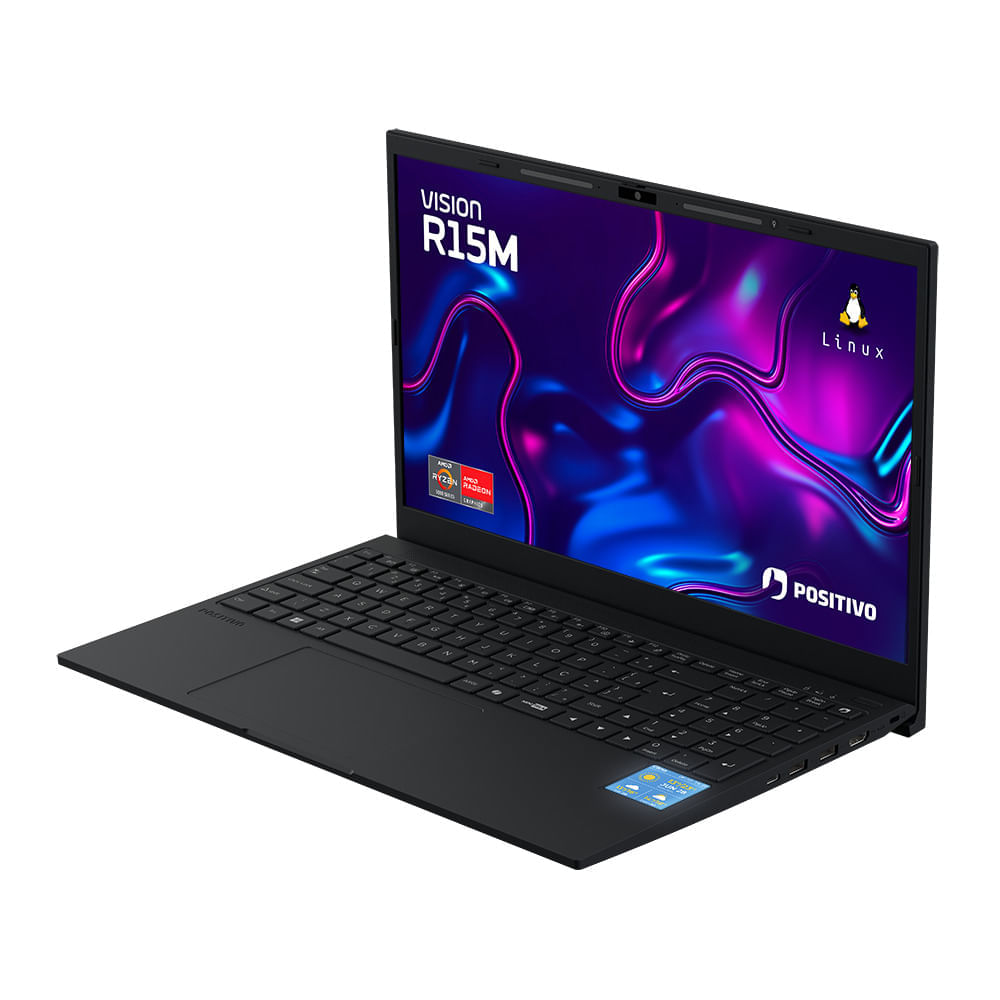 Notebook Positivo Vision R15M AMD® Ryzen 7-5825U Linux 8GB RAM 256GB SSD Wi-Fi 6 15” Full HD IPS - Minitela - Preto