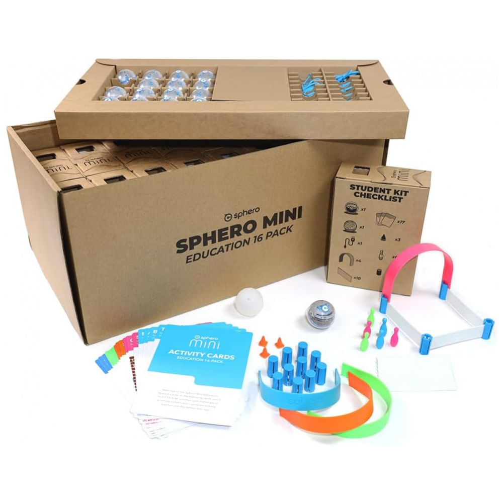 Miniatura Sphero Mini Education Kit 16-Pack – Kit Educacional com 16 Robôs Programáveis, Acessórios e Cartões para Aprendizagem STEM em Sala de Aula