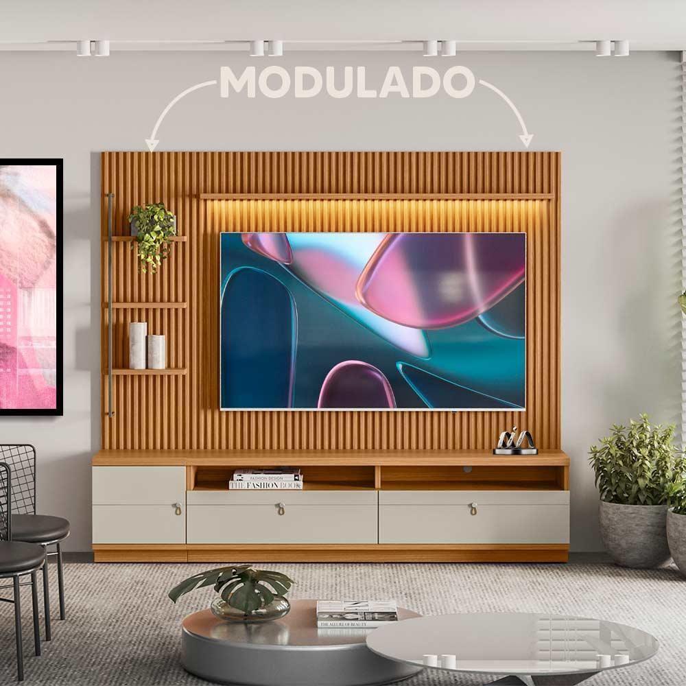 Miniatura Rack Com Painel Ripado 1 Modulo Lateral Esquerdo Ouro Preto Nature Off White Linea