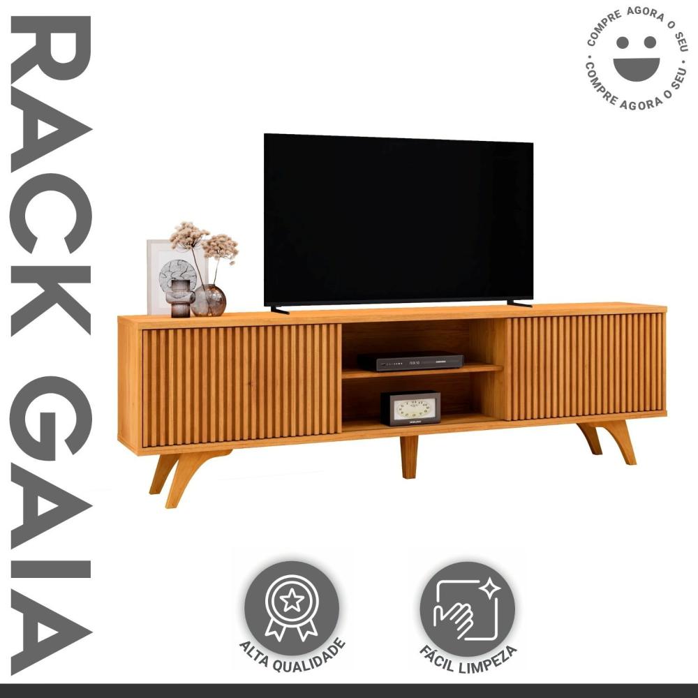Miniatura Rack para Tv até 75 Polegadas 2 Portas de Correr 180cm Gaia Naturalle