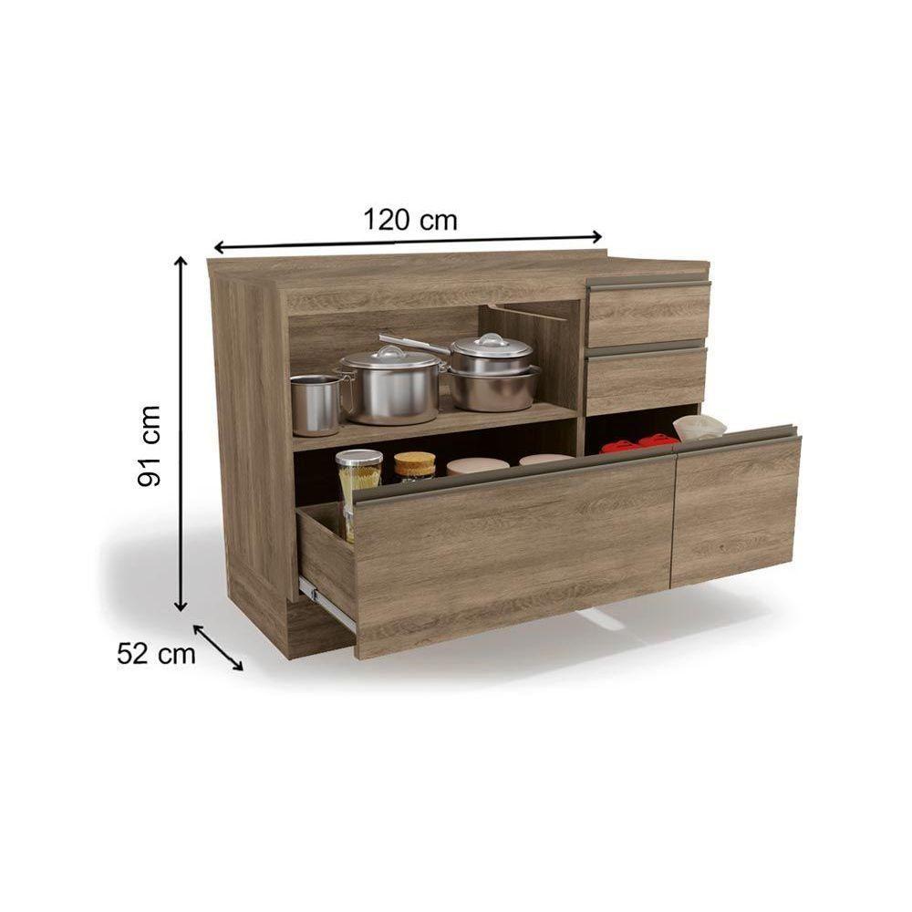 Miniatura Gabinete De Cozinha Modulado Balcão Maxxi G746 4 Gavetas E 1 Porta C-tampo 120cm Nogal-preto Brilho - Kappesberg