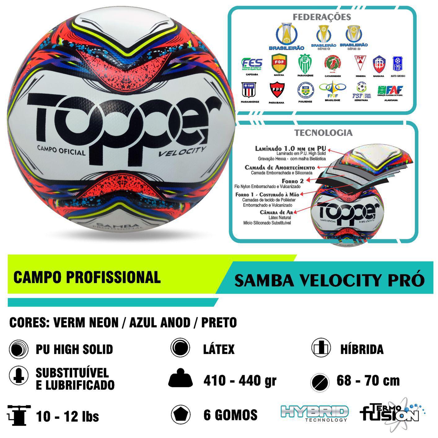 Miniatura Bola Futebol Oficial Campo Velocity Samba Topper Original Nf