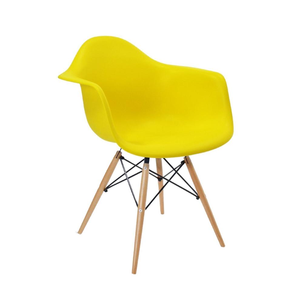 Miniatura Kit 4 Cadeiras Eames Braço Polipropileno Base Madeira Flórida Fratini Móveis Amarelo