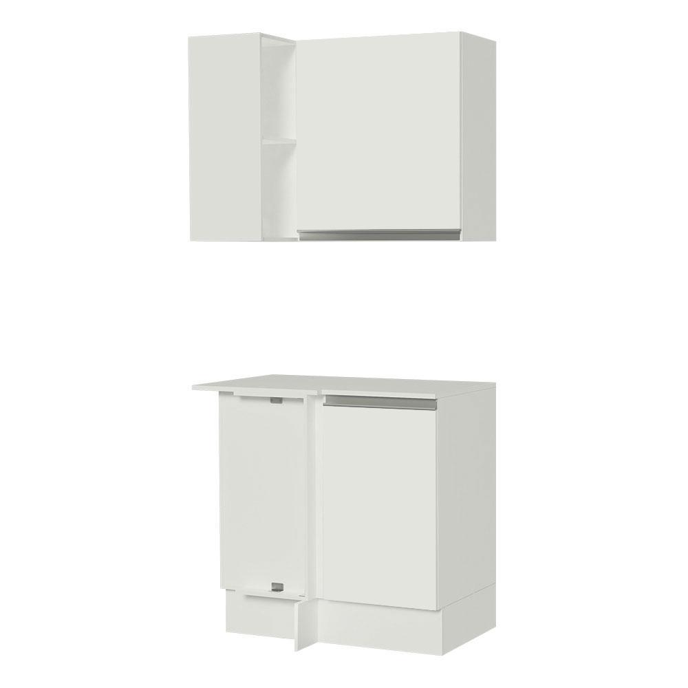 Kit Armário de Cozinha de Canto 100% MDF 2 Portas e Nicho Branco Smart Madesa Branco