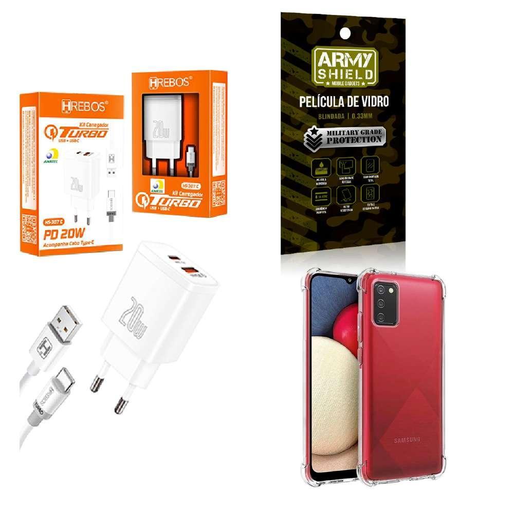 Miniatura Kit Carregador Turbo + Capinha Samsung A03 S + Película 3D