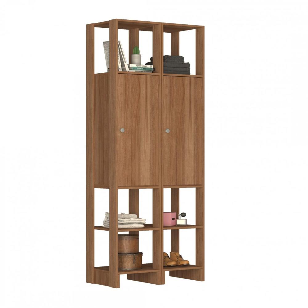 Miniatura Guarda Roupa Closet 2 Peças 2 Portas com 6 Prateleiras Internas e 6 Nichos Externos Yes Nova Mobile Montana