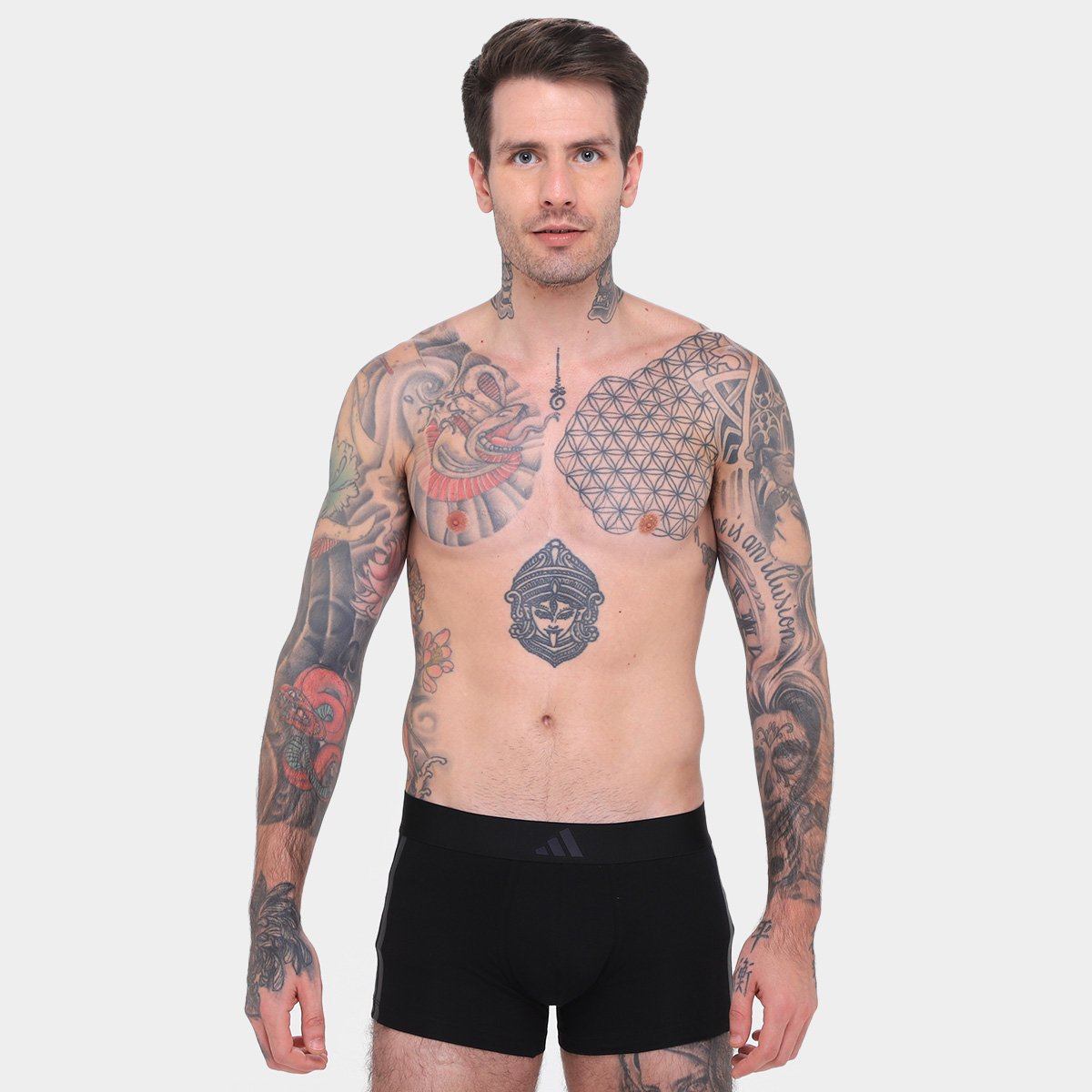 Miniatura Kit Cueca Boxer Adidas Baixa Com 2 Peças Preto+Branco - G