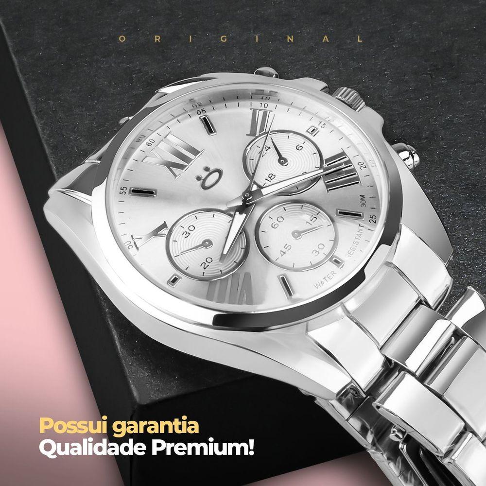 Miniatura Relógio Feminino Social Aço Inox Prata Casual + Caixa