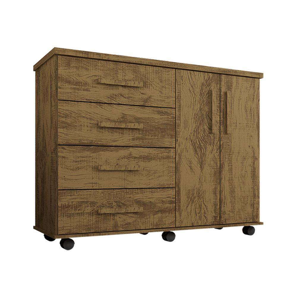 Miniatura Cômoda Geval Encanto Com 04 Gavetas 02 Portas E Rodízios - Canela Wood - Cor: Marrom