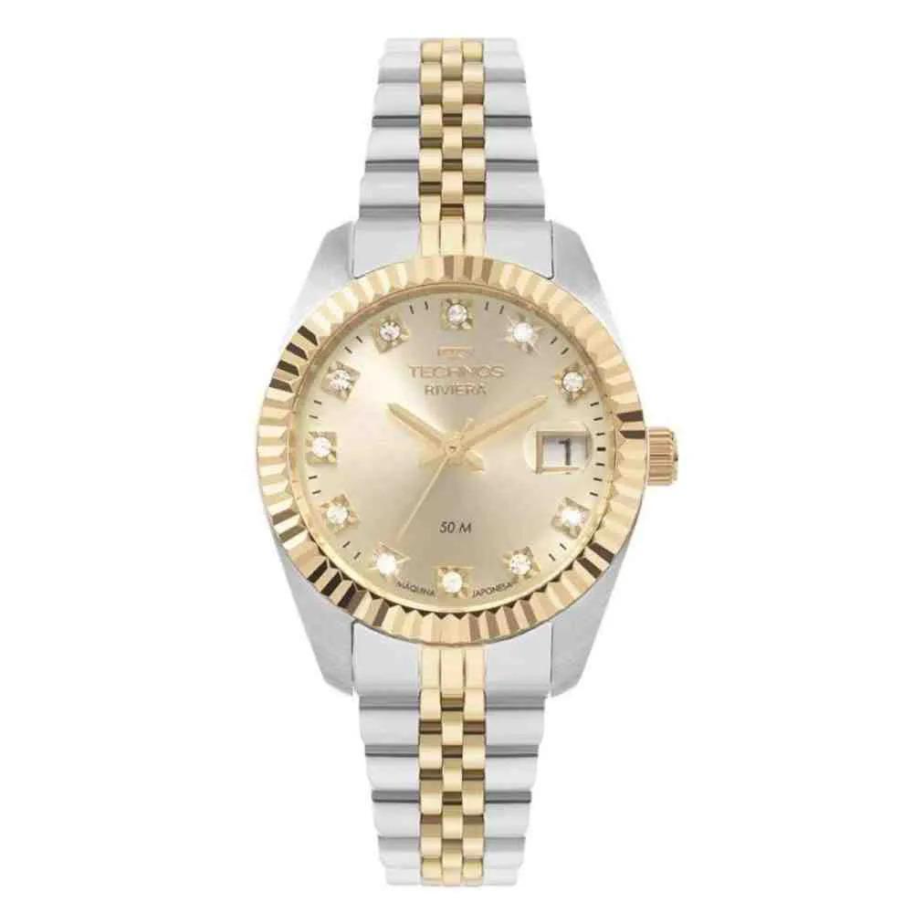 Miniatura Relogio Technos Feminino Bicolor Prata E Dourado 2015Cem/1X