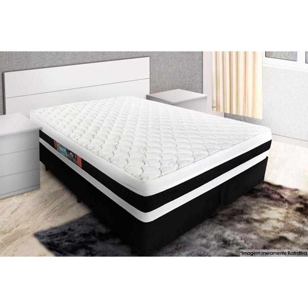 Miniatura Cama Box Baú Queen: Colchão Espuma Castor D45 Black E White Air Double Face + Base Clean(158X198)