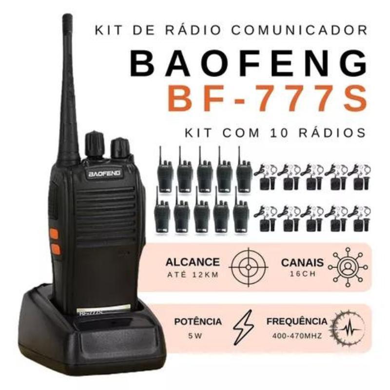 Miniatura Kit 10 Radios Baofeng Bf-777S 16 Canais Portatil Fm