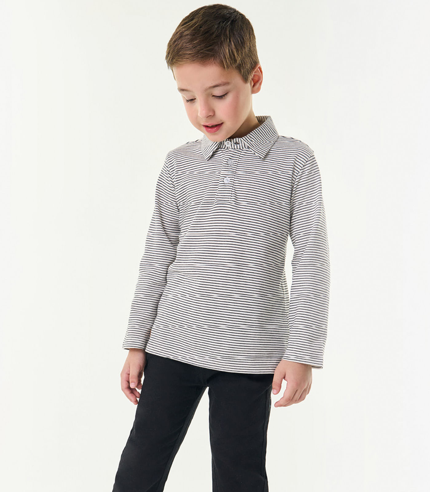 Miniatura Camisa Listrada Infantil Manga Longa Trick Nick Bege 1