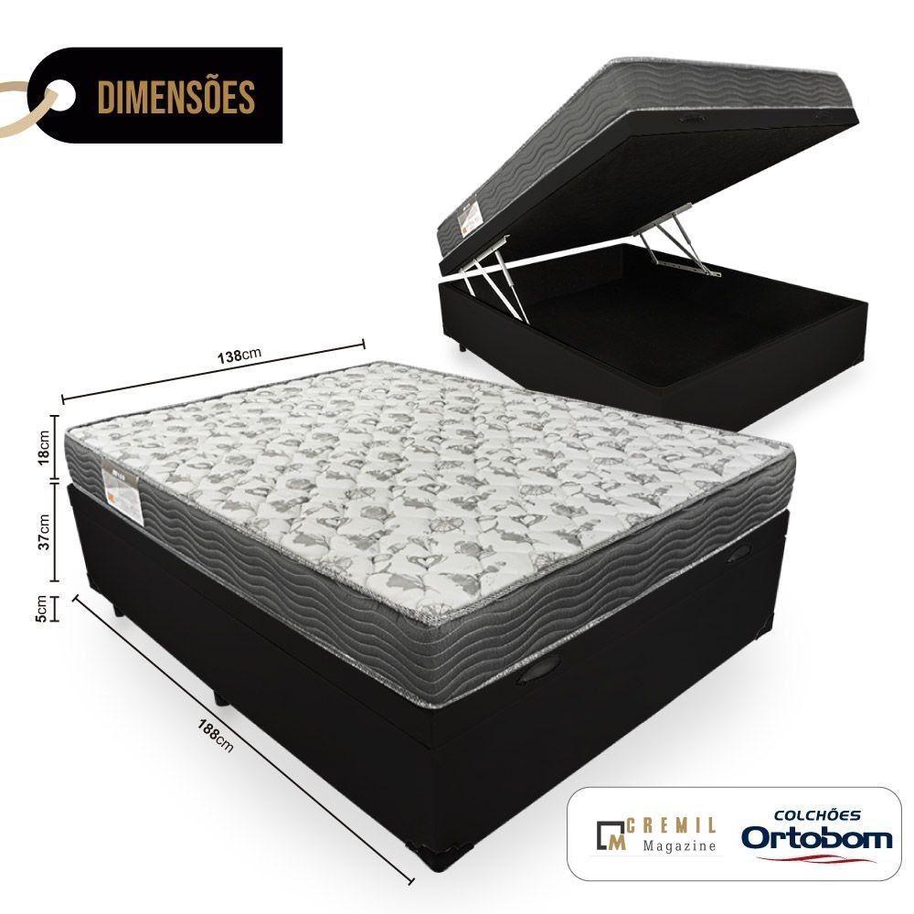 Miniatura Cama Box Com Baú Casal + Colchão 138Cm Preto