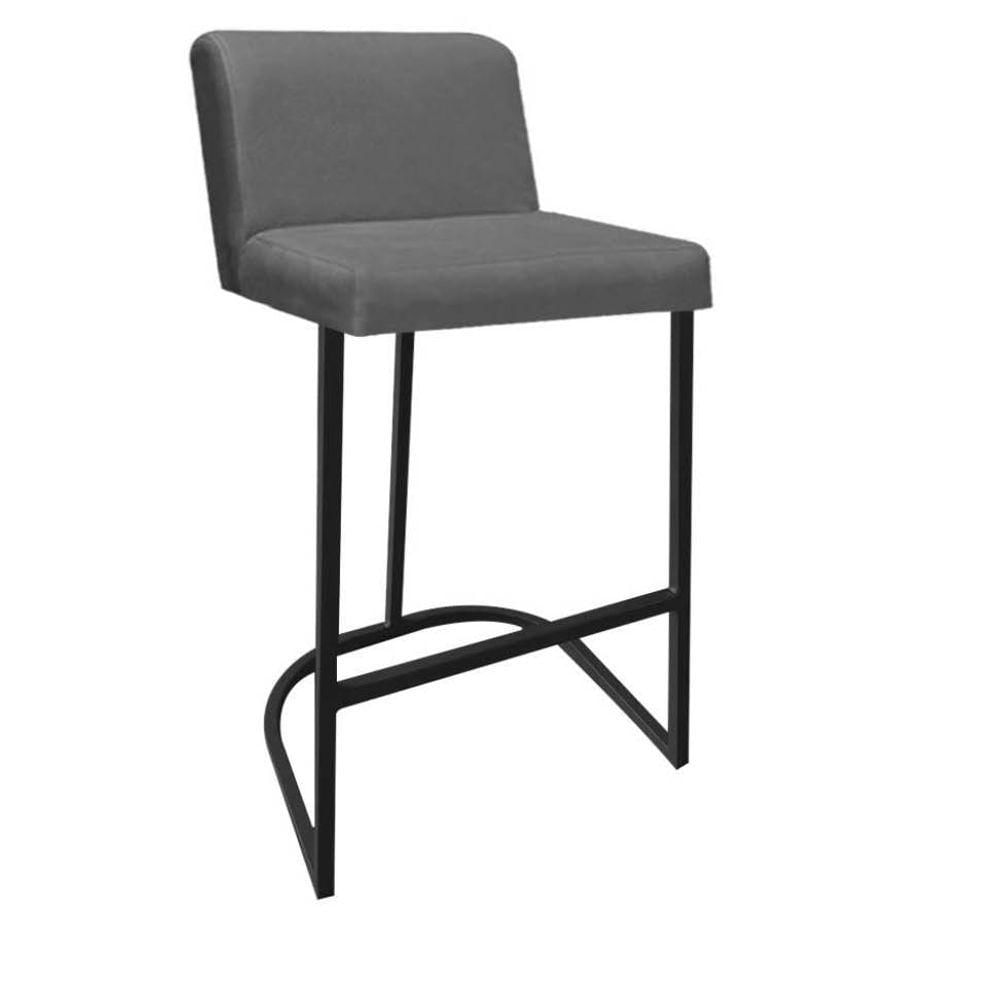 Miniatura Banqueta Com Encosto Noah Luxo Confort Bistrô Cozinha Ferro Preto Corino Cinza - Amey Decor