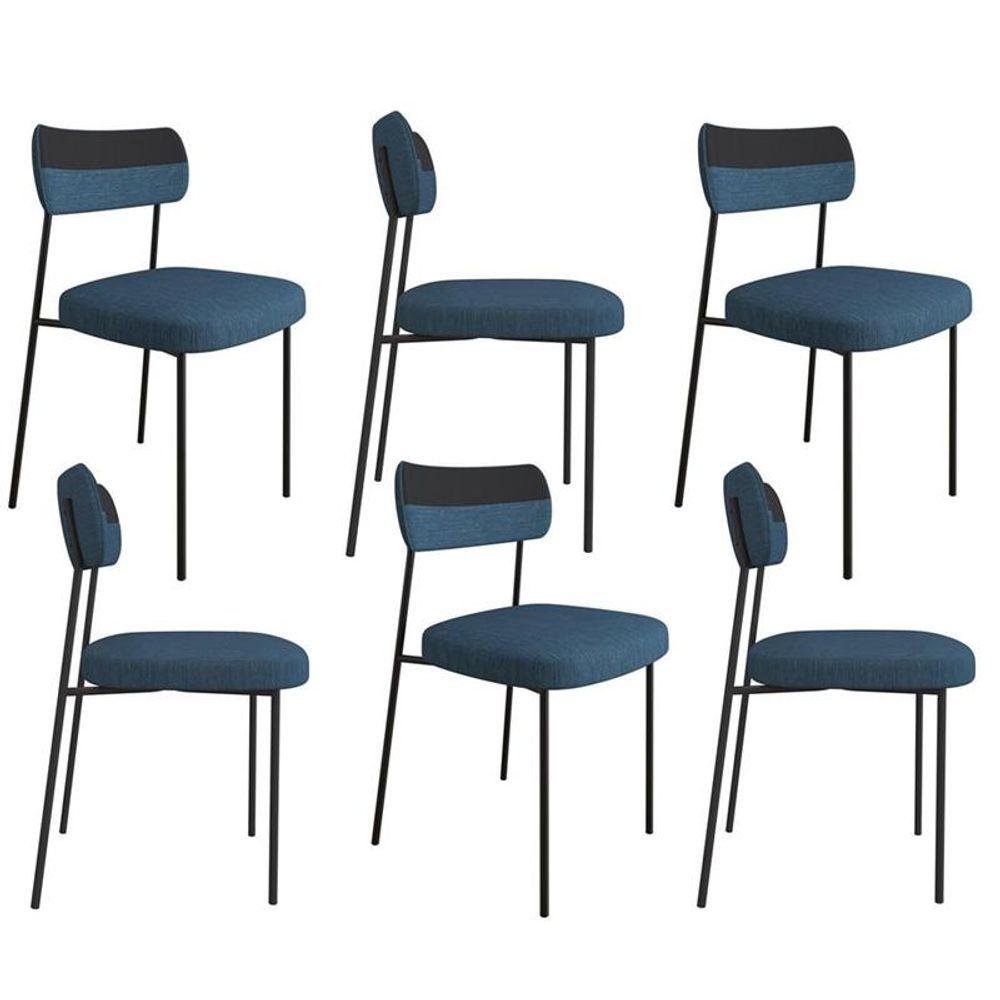 Miniatura Kit 6 Cadeiras Mila Laminado Preto/linho Azul - Fdecor
