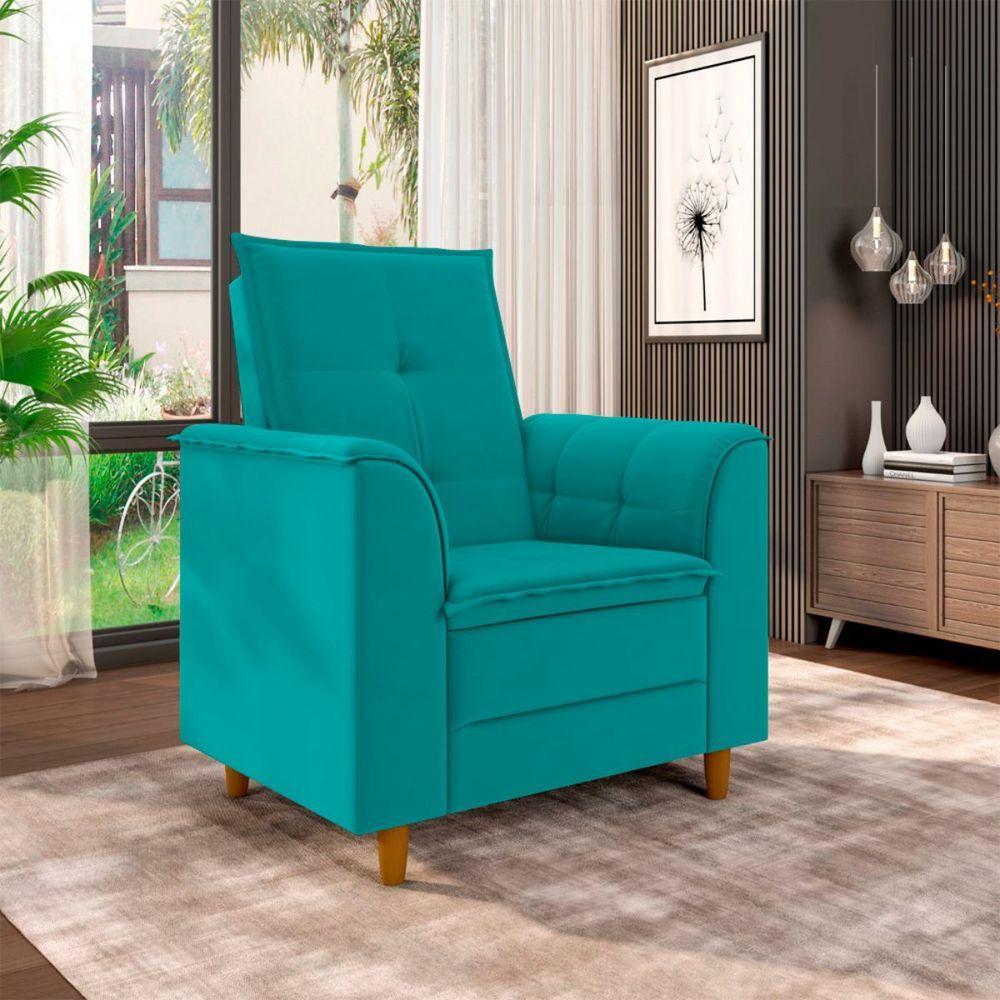 Poltrona Amamentação Confortável Com Puff Ayla Suede azul Turquesa