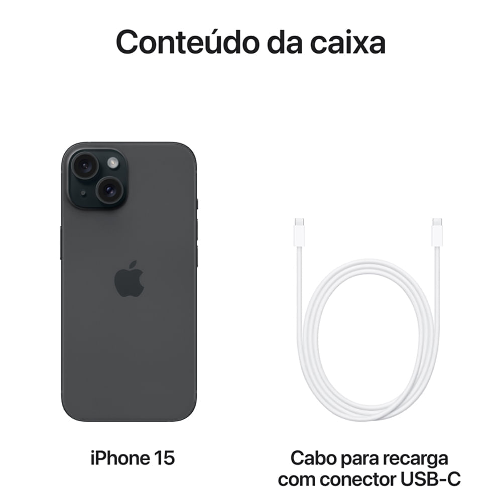 iPhone 15 Apple (128GB) Preto, Tela de 6,1", 5G e Câmera de 48 MP Bivolt