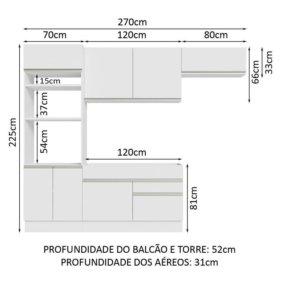 Armário De Cozinha Completa 270cm Branco Glamy Madesa 15 Branco