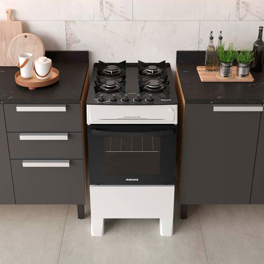 Miniatura Fogão 4 Bocas Itatiaia Vidro Temperado Electra Glass New Branco Bivolt Elétrica - Branco - Bivolt
