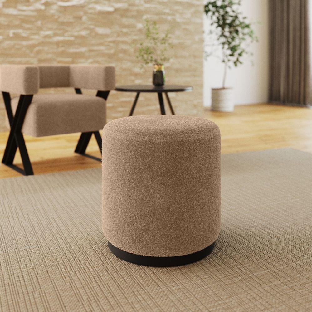Miniatura Puff Decorativo Estofado Estilo Industrial Alasca Bouclé Bege