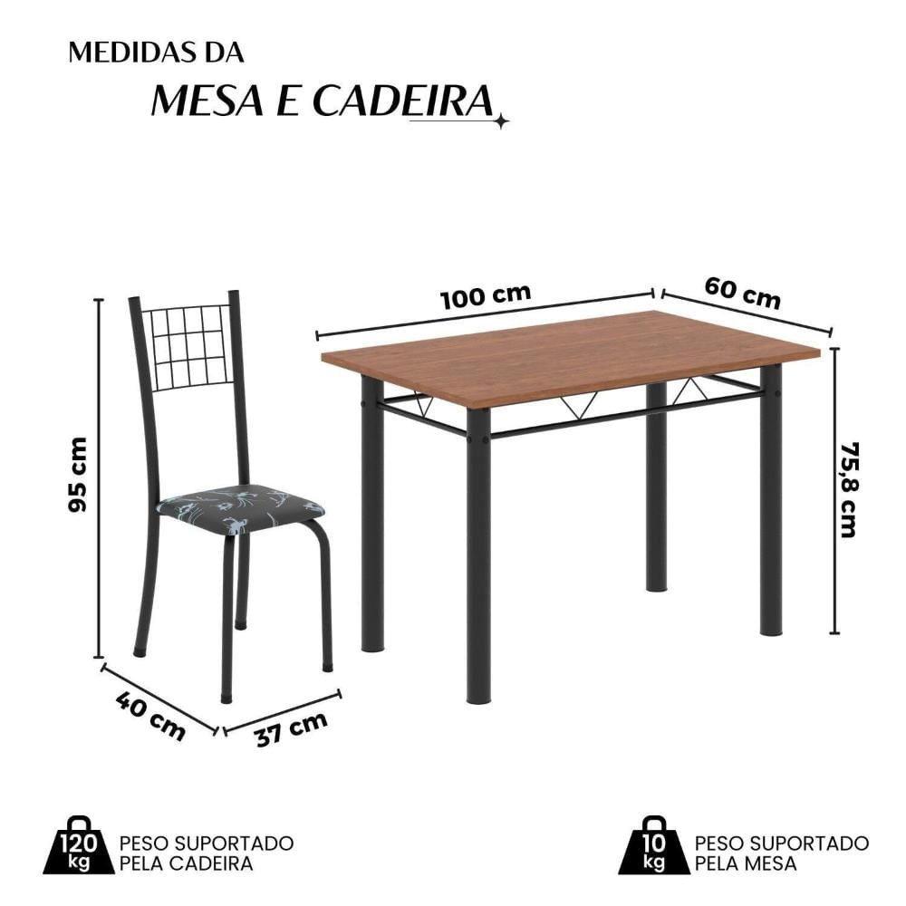 Miniatura Conjunto de Mesa Tubular 100x60cm Tampo em Mdf e 4 Cadeiras Dany Preto