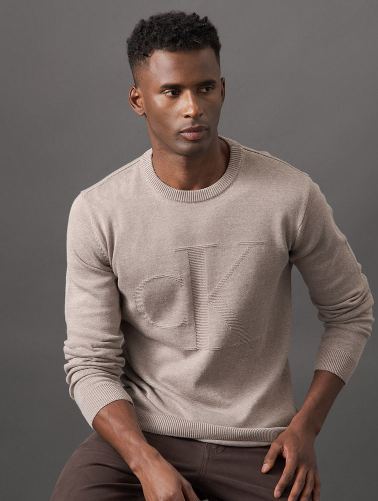 Miniatura Tricot Masculino Maxi Calvin Klein Jeans - Caqui Medio Tricot Masculino Maxi Calvin Klein Jeans Caqui Medio g