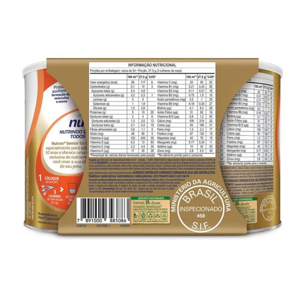 Miniatura Nutren Senior Zero Lactose Sem Sabor 2 Unidades de 740g Cada