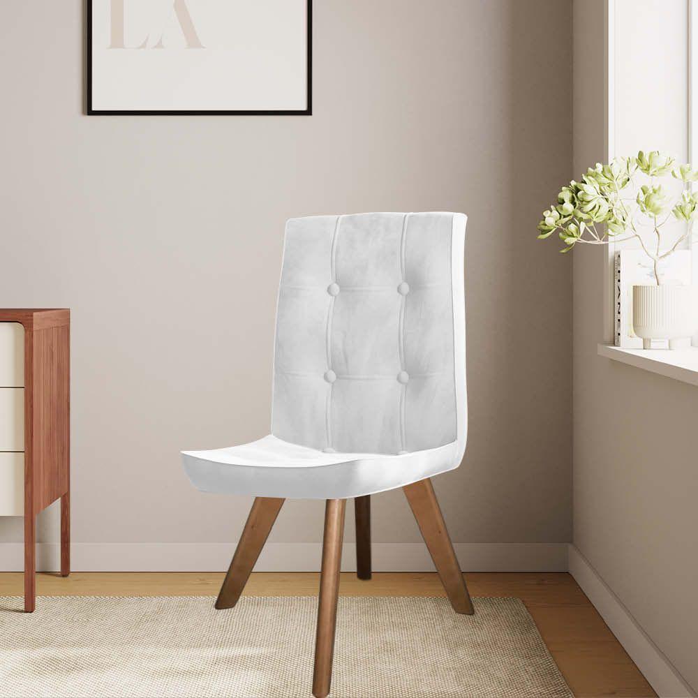 Miniatura Conjunto 03 Cadeira De Jantar Drop Com Botão Base Giratória Carvalho Sintético Branco