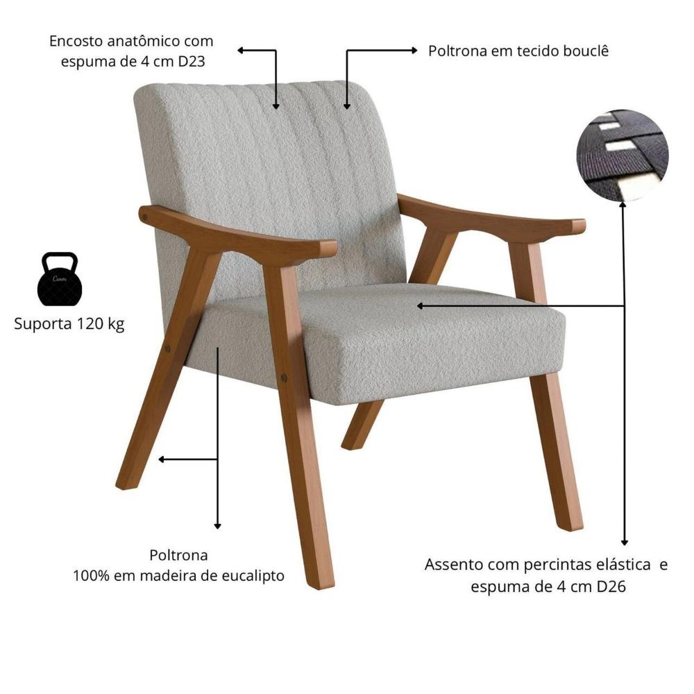 Poltrona Decorativa em Tecido Boucle 236 Ref 560 Espresso Móveis Imbuia / Cinza