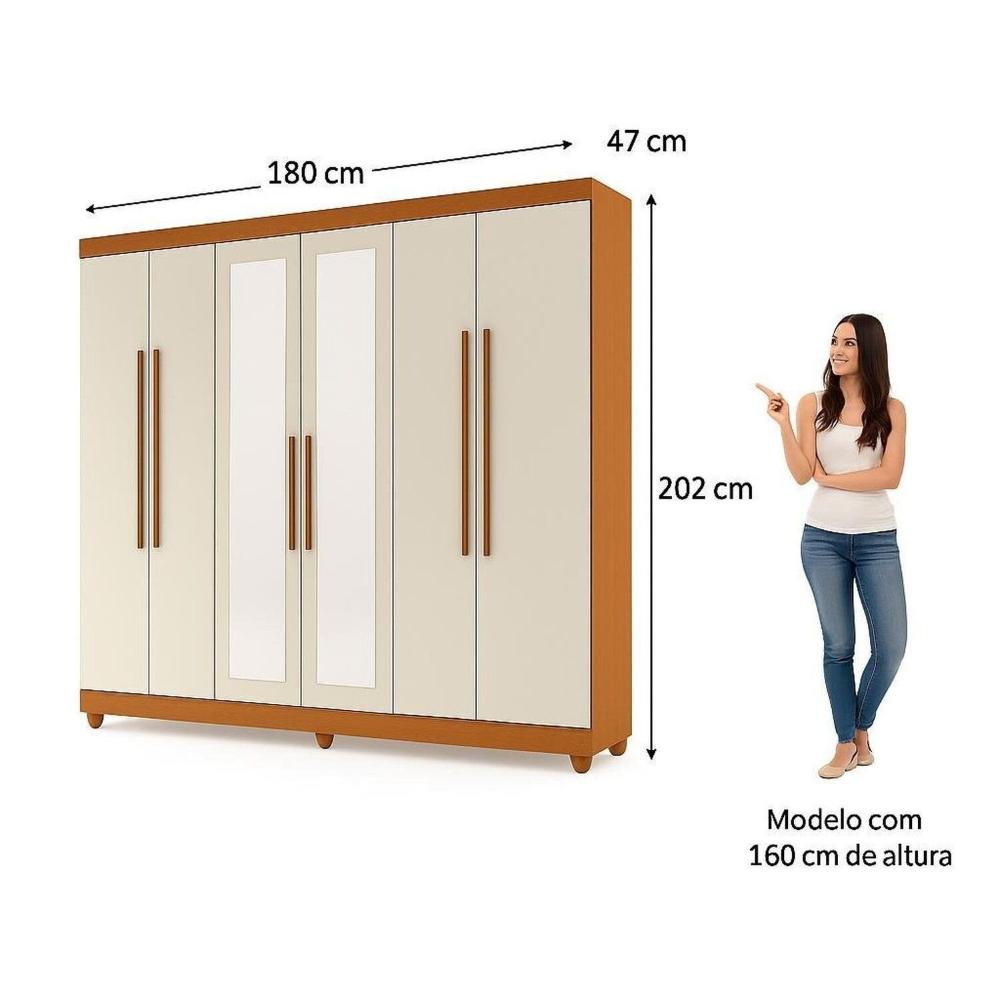 Miniatura Guarda-roupa Casal com Espelho Apolo Freijó/Off White