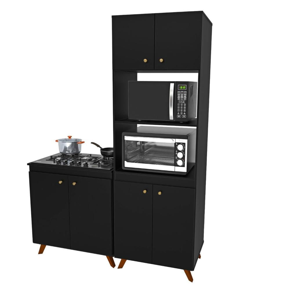 Miniatura Conjunto Cozinha Modular Balcão Cooktop Torre Quente Preto