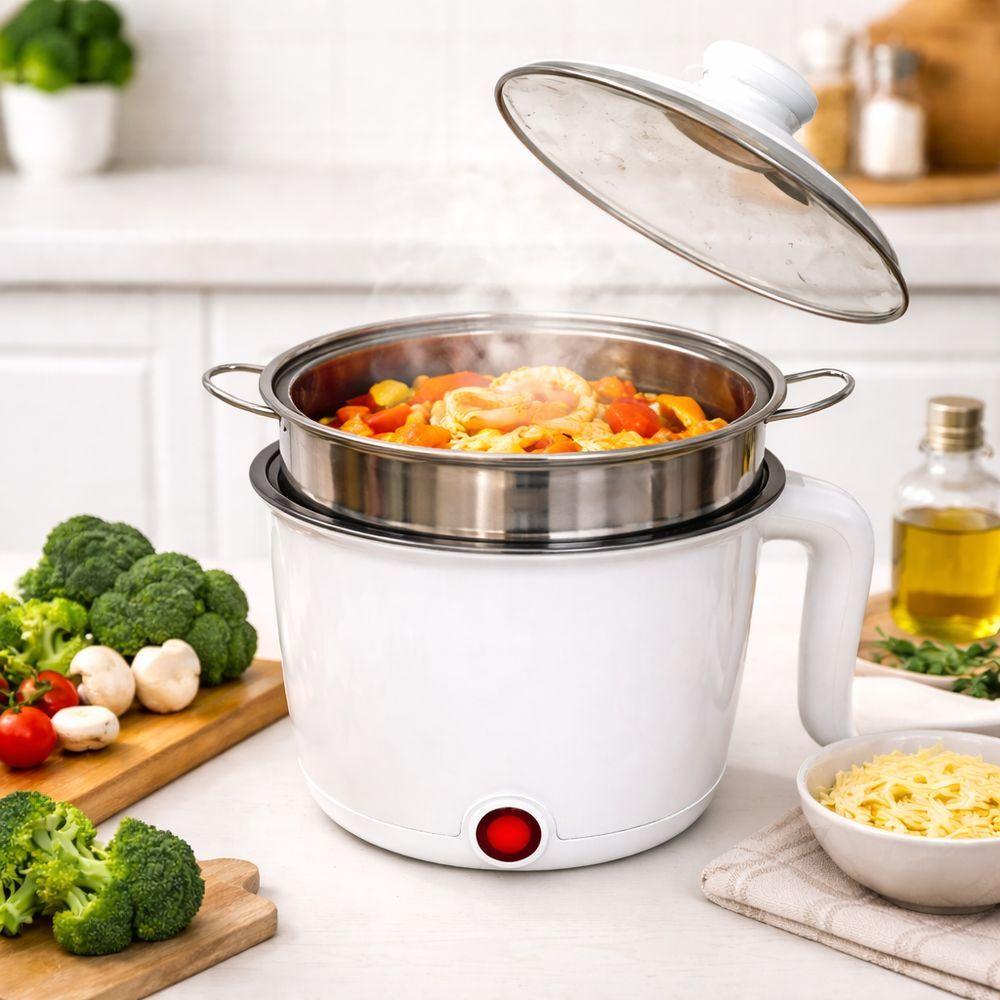 Miniatura Panela Elétrica Multifuncional Compacta Inox Com Vapor 110V Branco