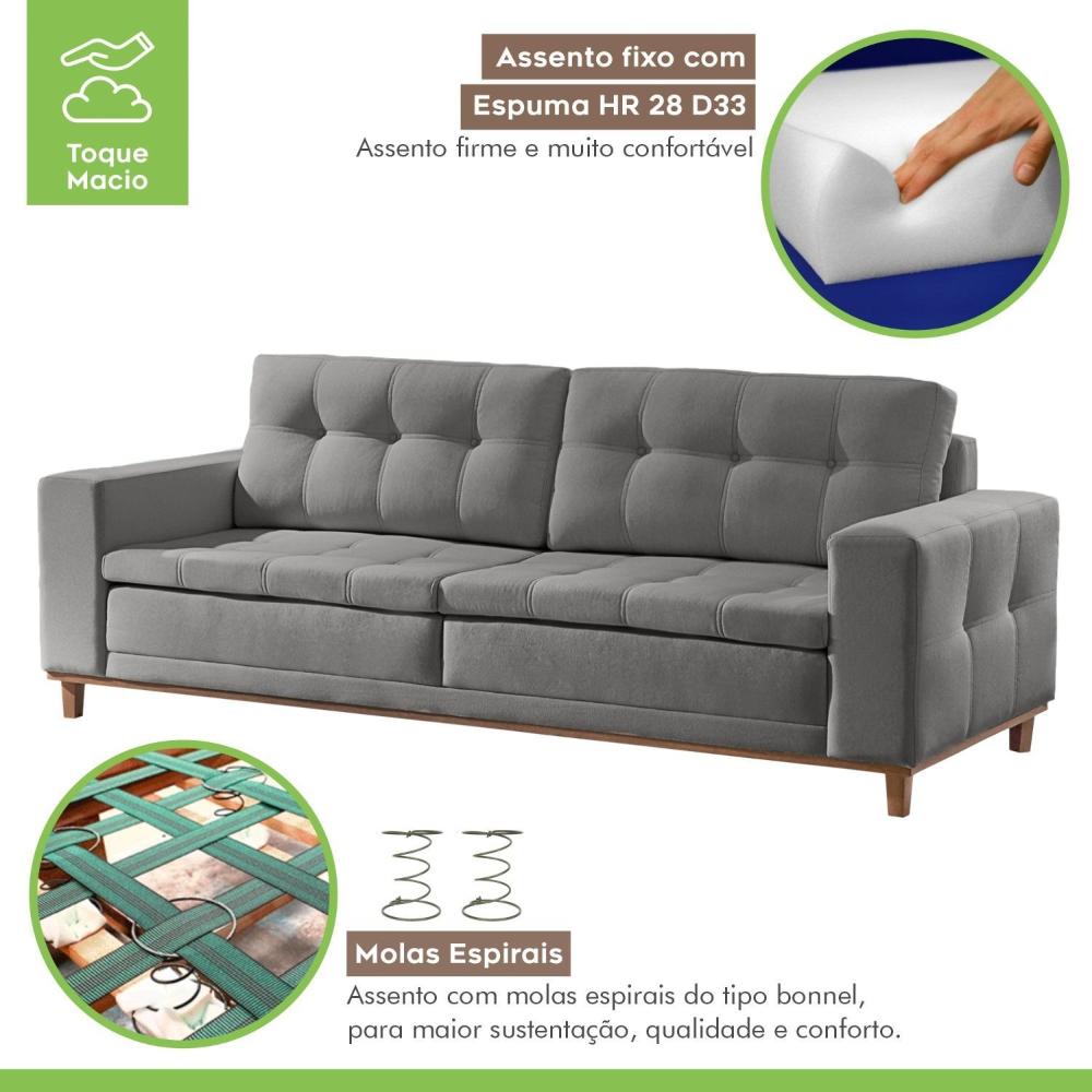 Sofá 2 Lugares 170cm Molas Ensacadas Living Braúna Ecosono Cinza