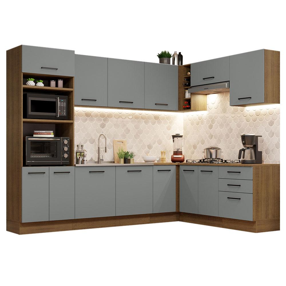 Miniatura Cozinha Completa de Canto Madesa Agata 479001 com Armário e Balcão (Sem Tampo e Pia) - Rustic/Cinza Rustic/Cinza