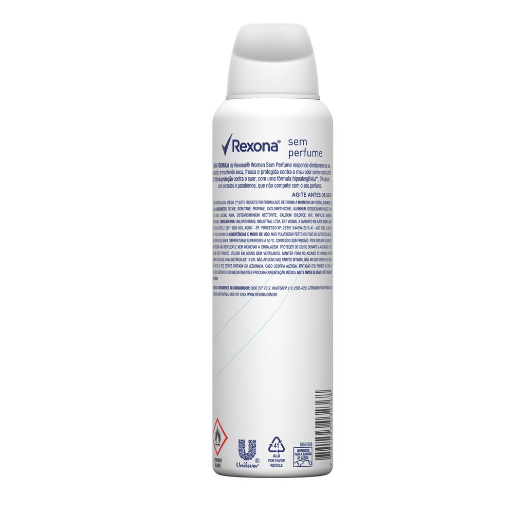 Miniatura Desodorante Rexona Sem Perfume Aerosol Antitranspirante 72h 150ml