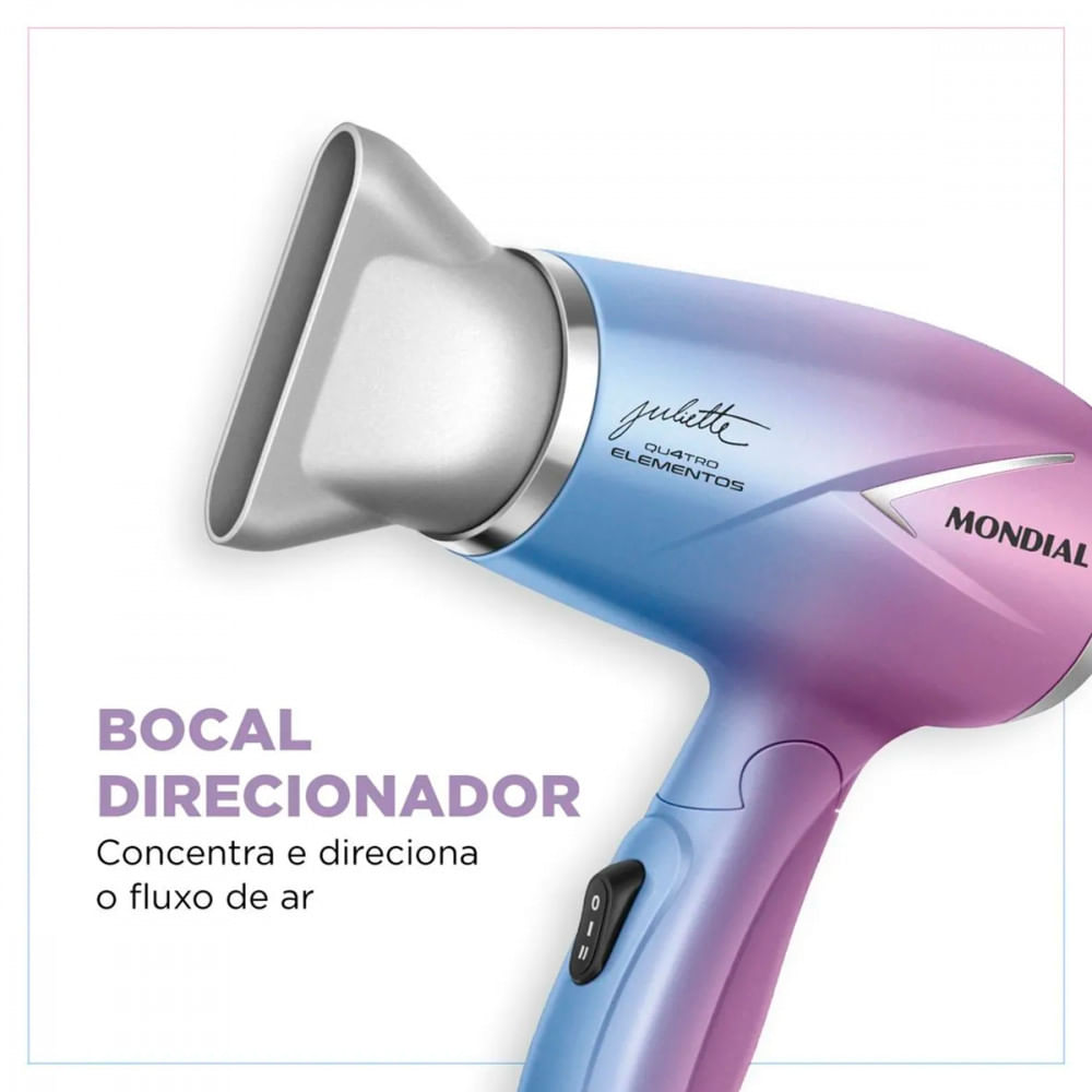 Miniatura Secador de Cabelo By Juliette Mondial Azul/Rosa 1200W Bivolt BRA23/00702 - Azul - 12 meses - Corrente Elétrica - Mondial - SCT-JU-03 - 1200W - Secador de Cabelo By Juliette. - Bivolt - Garantia do Fabricante - 2