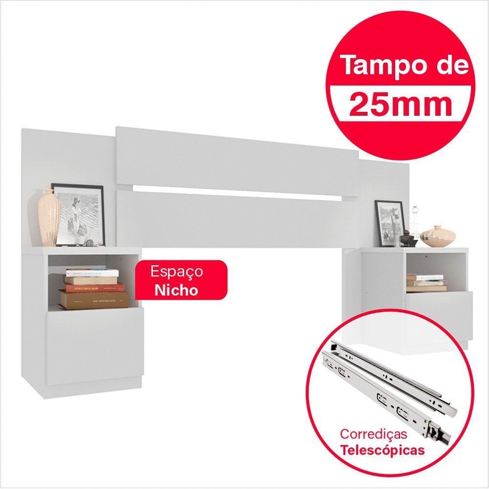 Cabeceira Extensível Com 2 Mesas De Apoio Londres Prime Móveis Imop Branco Neve