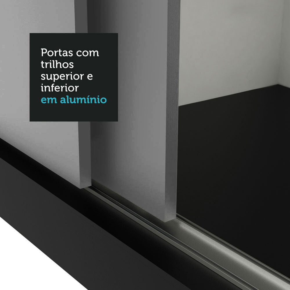 Miniatura Guarda-Roupa Casal 3 Portas de Correr com Espelhos Preto/Cinza Nobre Madesa Cor:Preto/Cinza