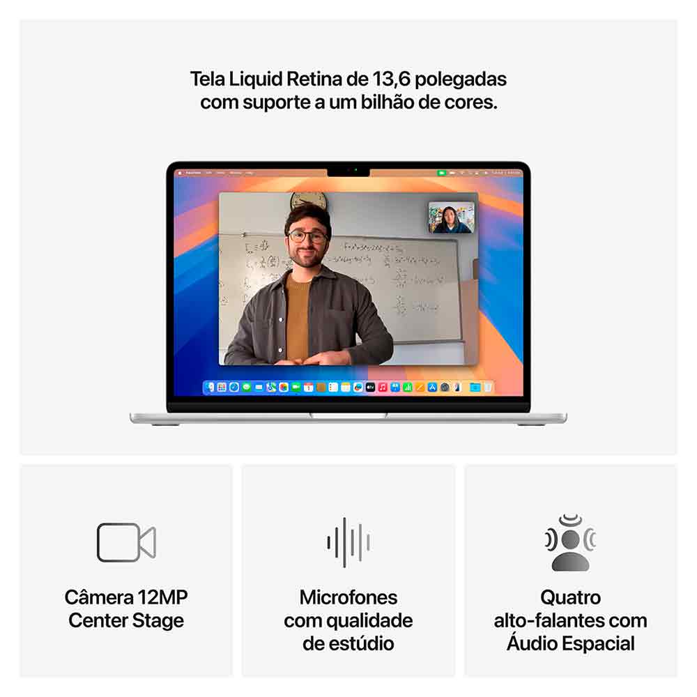 Miniatura Notebook Apple MacBook Air 13,6" M4 (CPU de 10 núcleos, GPU de 10 núcleos, 16GB RAM, 512GB SSD) - Prateado Bivolt