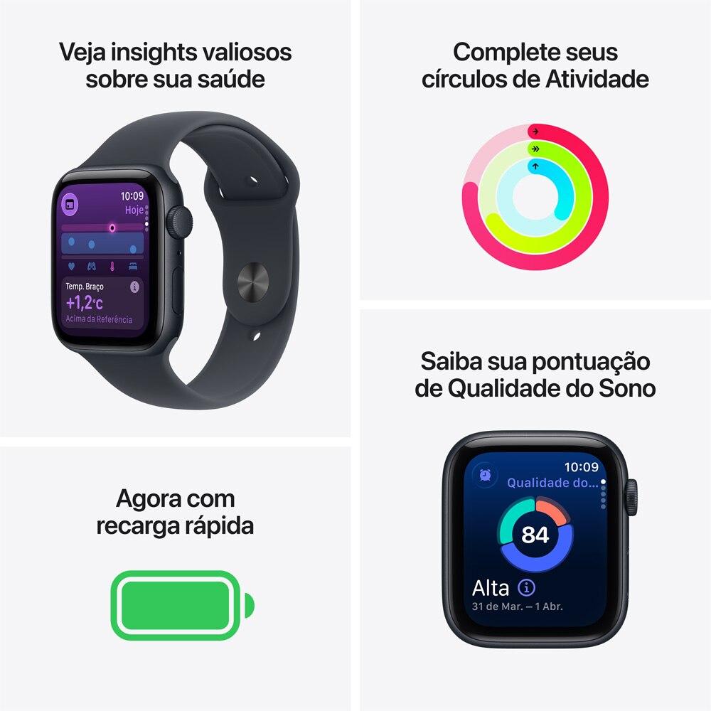 Miniatura Apple Watch SE 3 GPS - Caixa meia-noite de alumínio – 44 mm - Pulseira esportiva meia-noite – M/G
