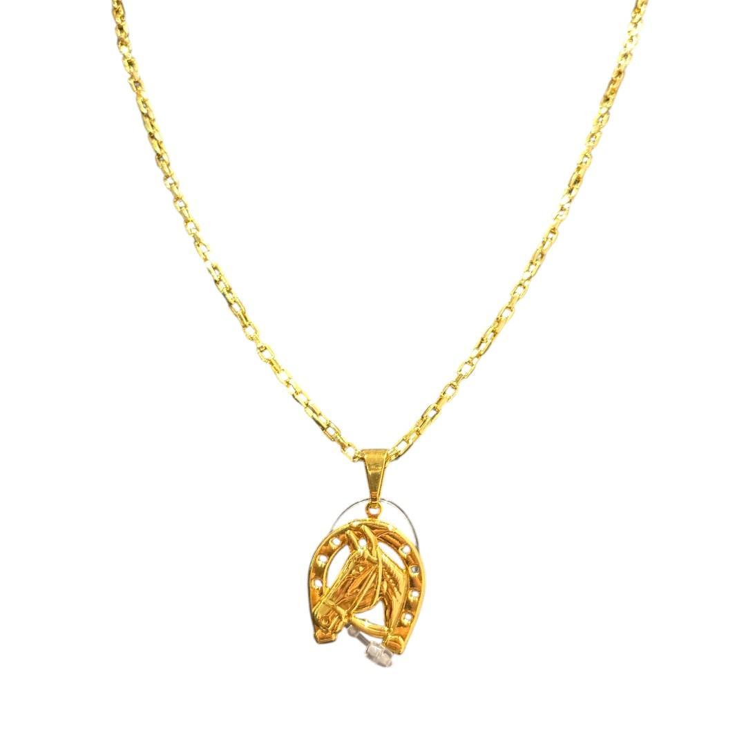 Miniatura Cordão Masculino 4Mm Tijolinho + Cavalo Banhado A Ouro 18K
