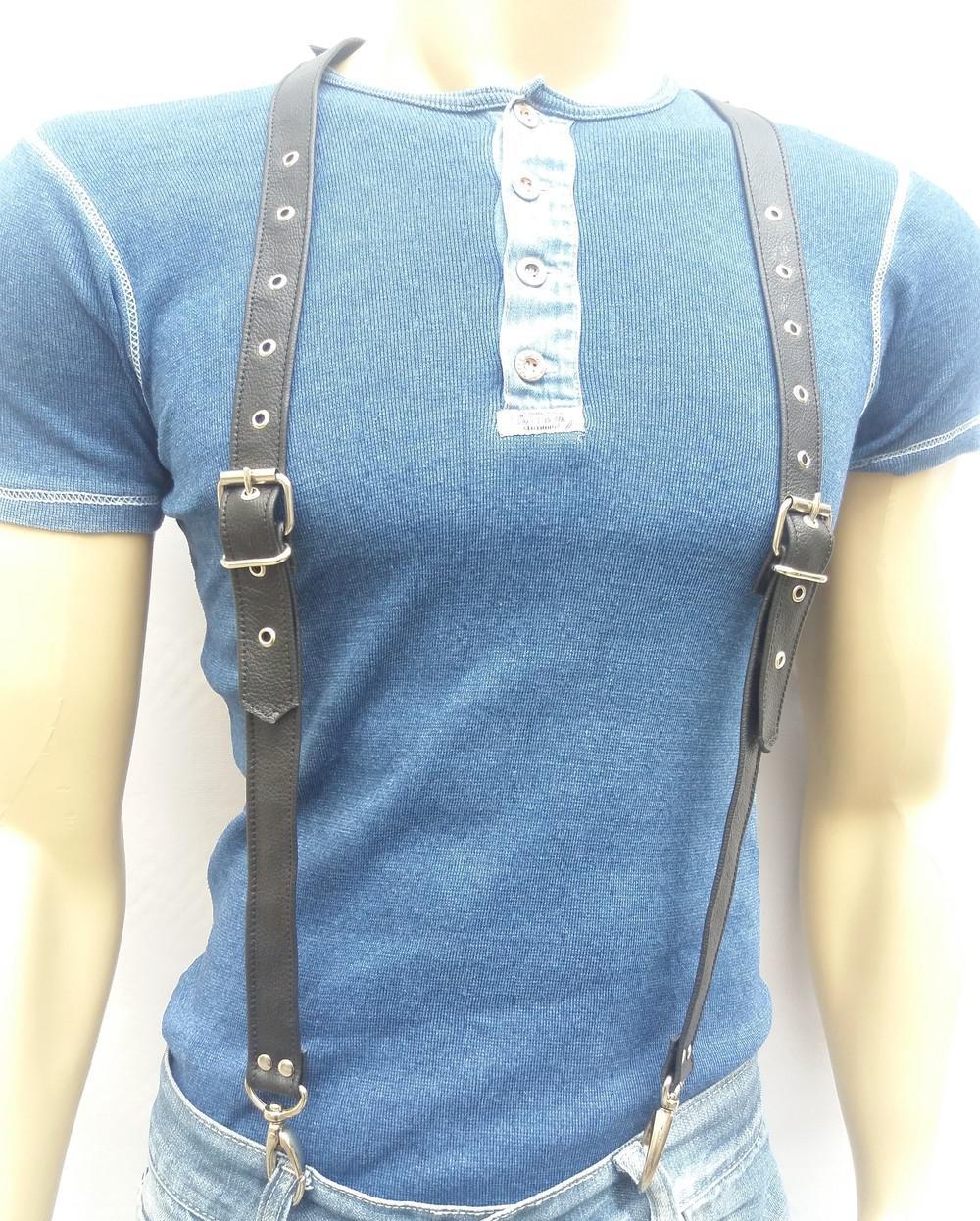 Miniatura Suspensório Regata Preto SU029 Couro Legítimo