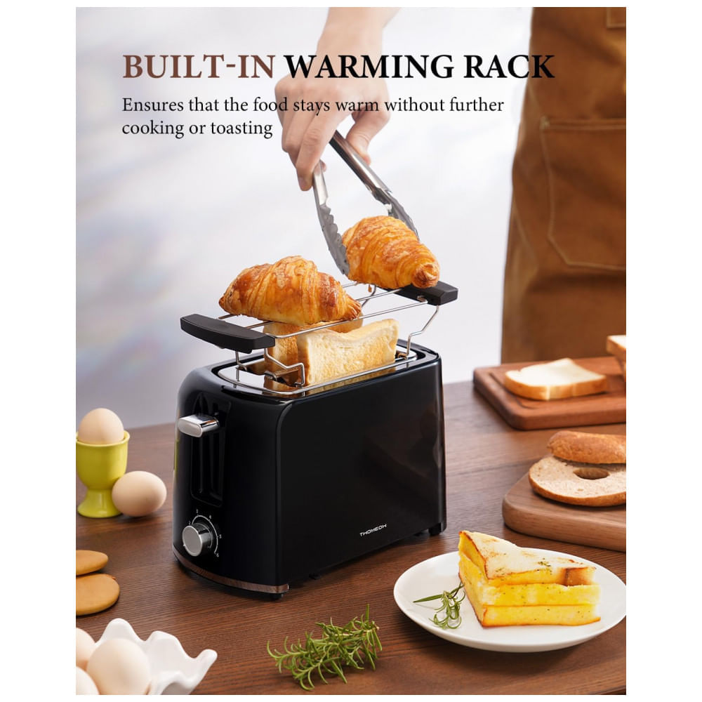 Miniatura Torradeira Elétrica 2 Fatias com Grade para Reaquecimento, 6 Configurações de Tostagem e Bandeja de Migalhas Re...
