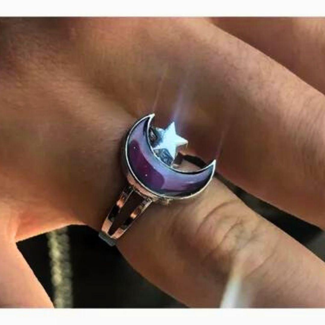 Miniatura Anel Do Humor Lua Estrela Mágico Encantador Muda De Cor Novo