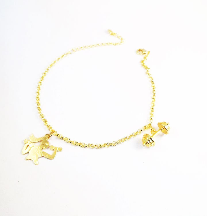 Miniatura Pulseira Academia Fitness Malhação Folheado 18k