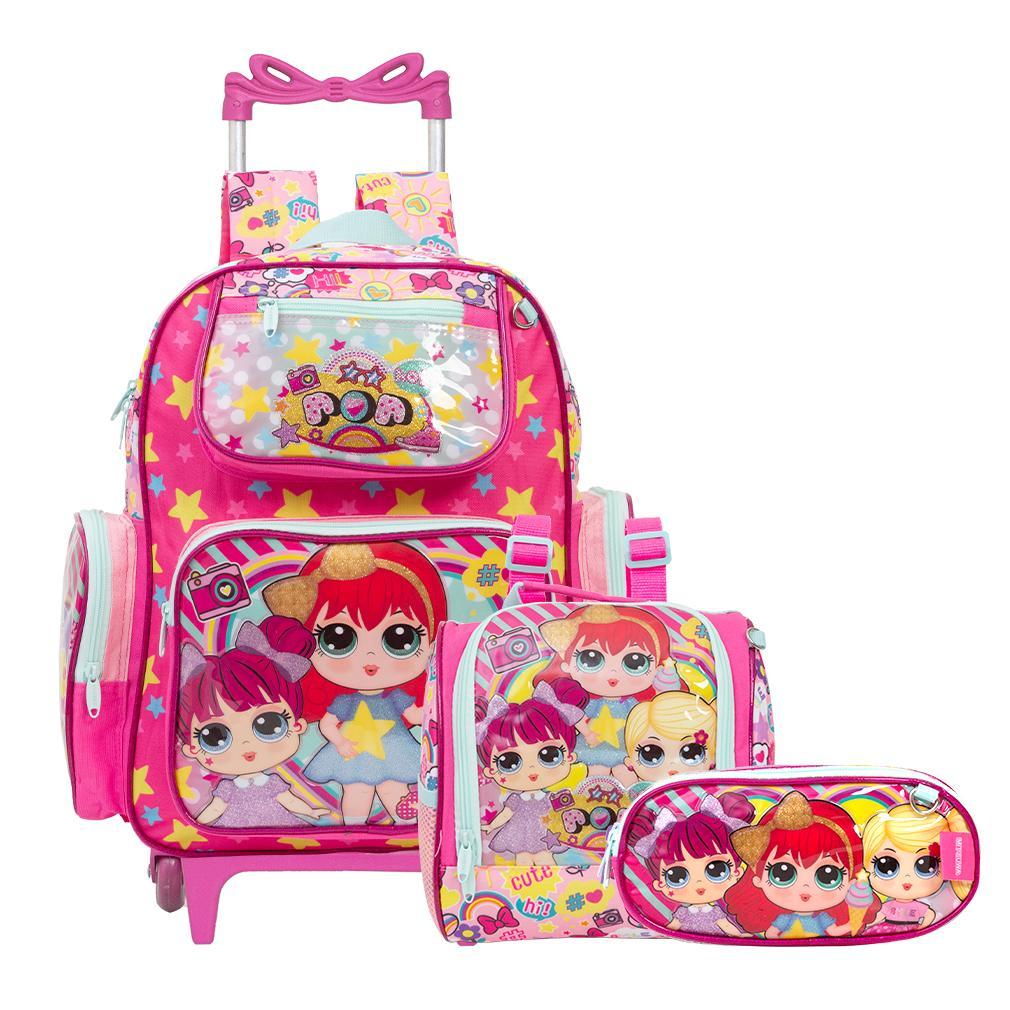 Miniatura Kit Mochila Infantil Escolar Lol Rodinhas Com Lancheira