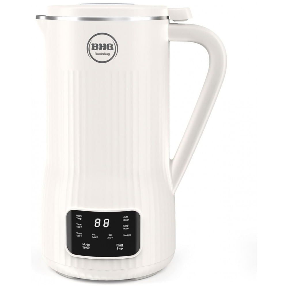 Miniatura Máquina de Leite Vegetal Automática 600mL com 10 Lâminas, Temporizador 12H e Limpeza Automática, BUAIAHUG, Branca