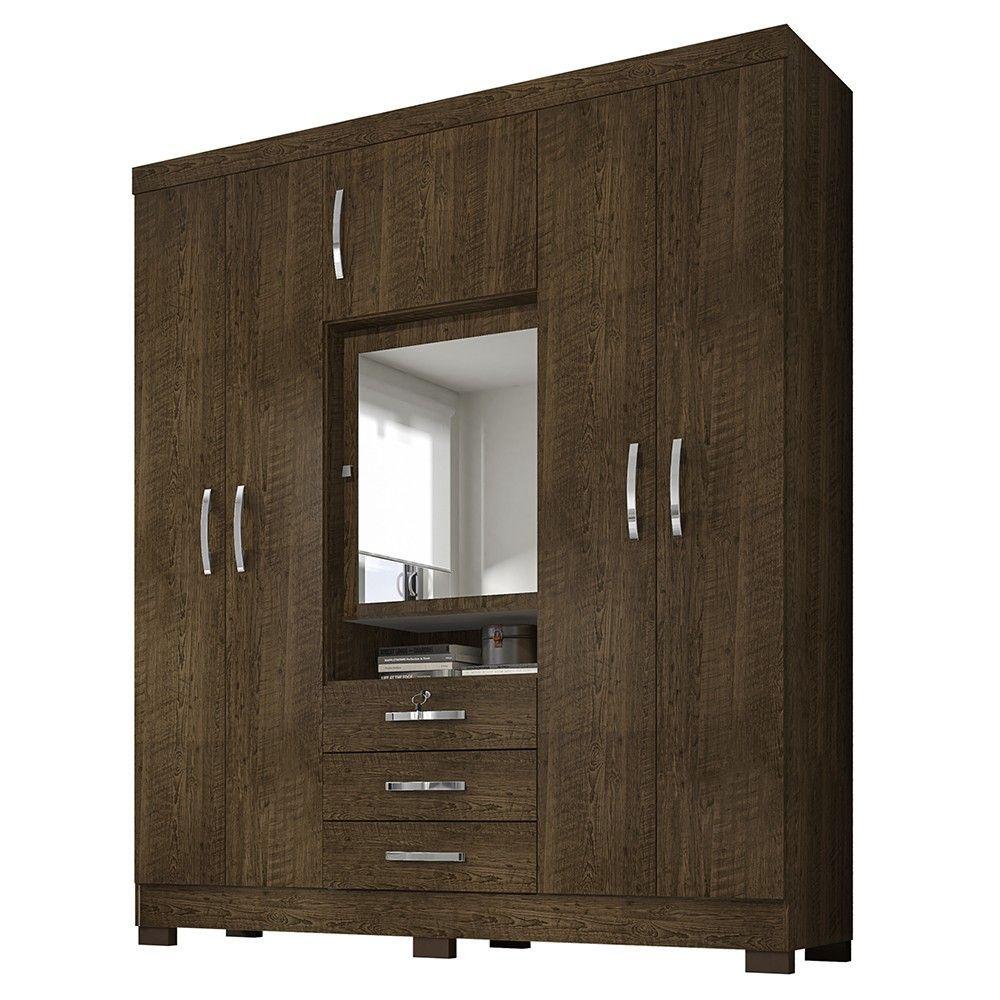 Miniatura Guarda Roupa Casal Com Espelho 6 Portas Reino Unido Malbec - Incorplac